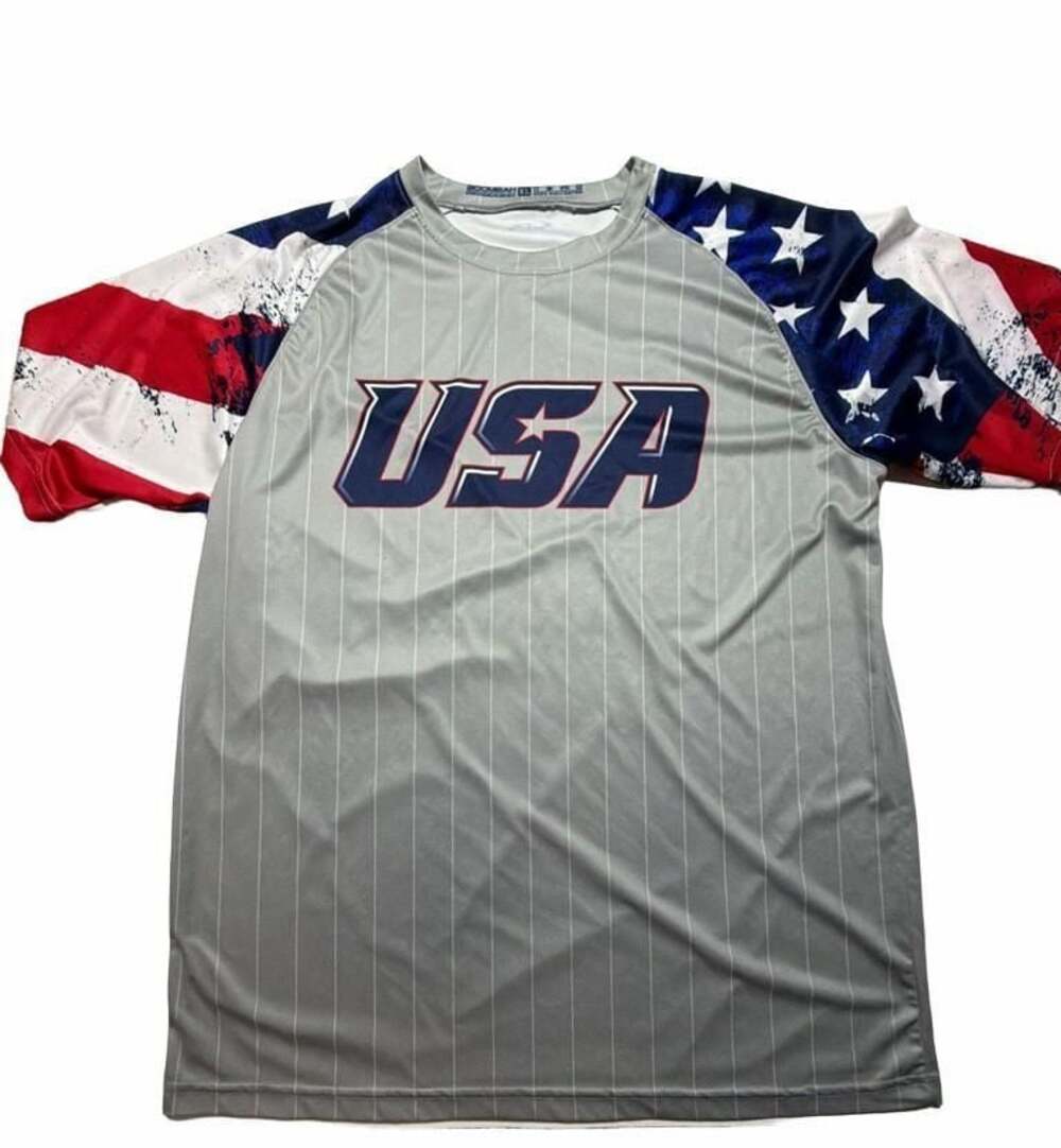 Boombah USA Gray Pinstripe Jersey with Flag Sleeves XL